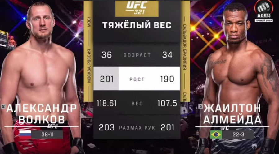 Александр Волков бой UFC 321 смотреть онлайн видео